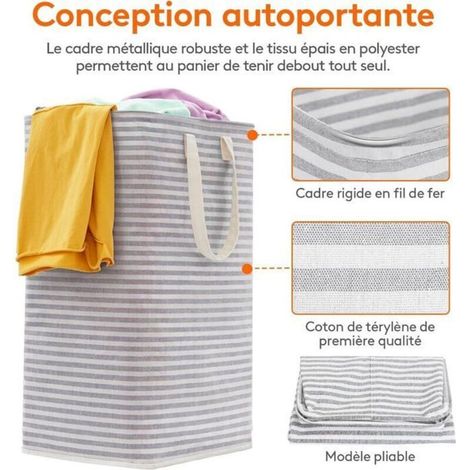 Panier à linge autoportant 75L, grand panier pliable et imperméable avec poignées pour un transport facile, corbeille à linge. (1/3)