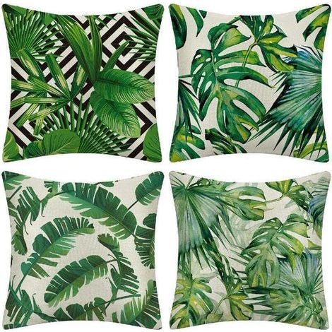 4 cushion covers, waterproof polyester PU, green tropical plant pattern, 45x45 cm, for outdoor garden patio living room (1/5)