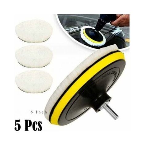5 Stück 150mm Wollpolierpads Polierscheiben Polierschwammpads Autopolierset mit Pleuel M14 zum Auto polieren, schleifen, wachsen (1/5)