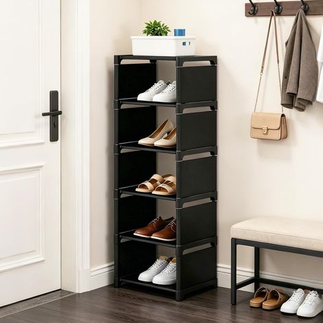 Étagère à chaussures à 6 niveaux, étroite et haute, en métal, pour 10 paires, gain de place, rangement à chaussures pour salon, entrée, couloir, vestiaire, chambre à coucher (1/5)