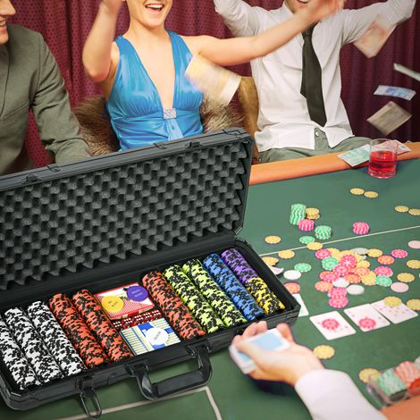 Jeu poker 500 Noir jetons 2 jeux cartes 5 dés boutons étui protection aluminium