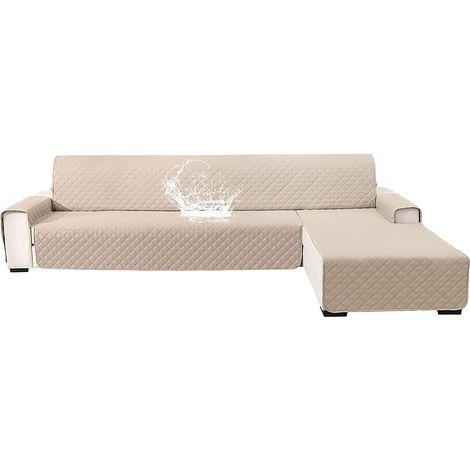 Impermeable Housse De Canapé d'angle 3 Places, Couverture Canapé Angle Universel Réversible, Housse Canape d'angle avec Accoudoirs, Protection Chat Chiens Griffures, Beige (1/5)