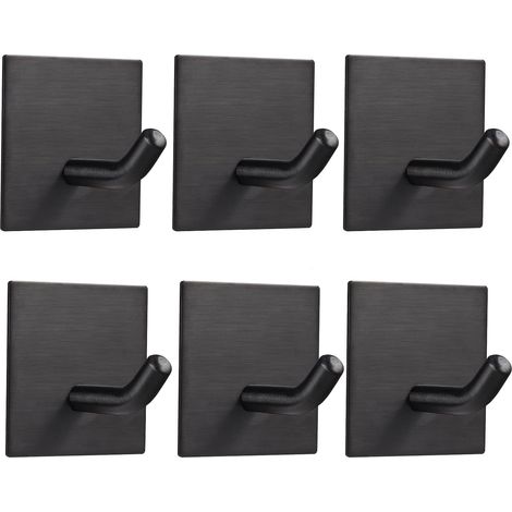 Sei ganci adesivi resistenti in acciaio inox, adatti per cucine, bagni, porte, asciugamani, cappotti, chiavi, accappatoi (neri). (1/4)