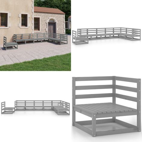 8-tlg. Garten-Lounge-Set Grau Kiefer Massivholz - Gartensofa - Lounge Set - Gartenmöbeln - Rattan Gartenmöbel - Holz Gartenmöbel - Home & Living (1/5)