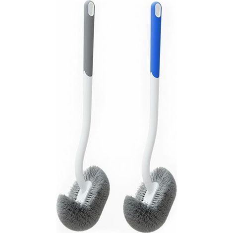 Set di scopino per WC in due pezzi con design curvo, testina angolata per una pulizia accurata senza angoli morti, scopino per WC a parete, grigio e blu.
