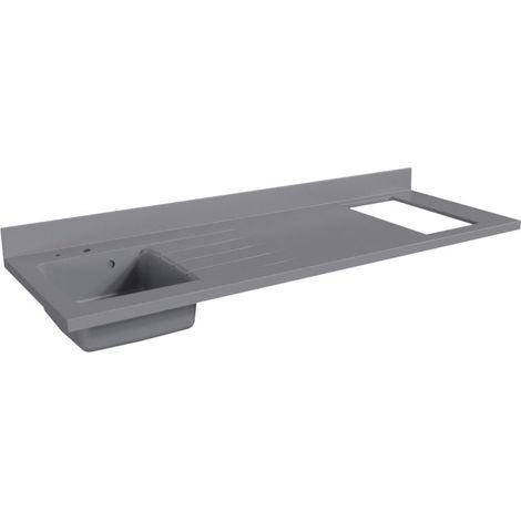 Plan de travail monobloc PlaniQuartz avec évier - 180 cm - Cromo - évier à gauche - Plaque de cuisson Non inclus (1/5)