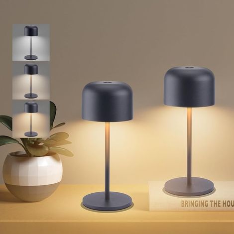 2 pcs Led Dimmable Lampe De Table Sans Fil Exterieur, 3000K-6000K Petite Lampe De Bureau Rechargeable Avec Usb-C, Anthracite, IP54 Étanche, H29cm, Aluminium, Lumière Chaude/Naturelle/Froide (1/5)