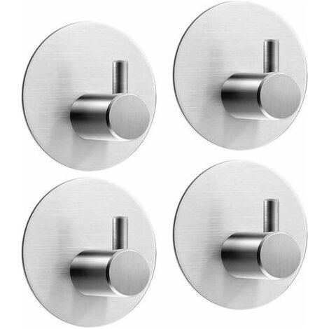 Selbstklebender Haken [4 Stück], Edelstahl-Wandhaken für Badezimmer, selbstklebender Handtuchhalter (gerader, gebürsteter Rundhaken) (1/5)