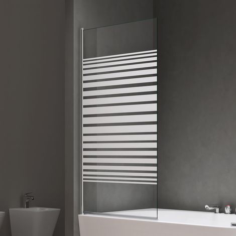 doporro Paroi de Baignoire 80x140 cm Pare Baignoire 1 Volet Verre Trempé Transparent avec Bandes Opaques Montage Réversible Cortona201MS (1/5)