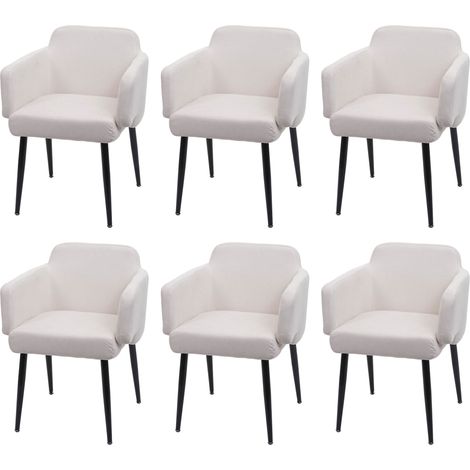 Lote de 6 sillas de comedor HHG-073, silla tapizada silla de cocina con reposabrazos, tela/textil metal, blanco-crema (1/5)