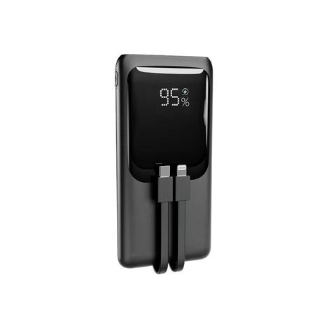 20 W Fast charging power bank with integrated cables, 10000 mAh, black