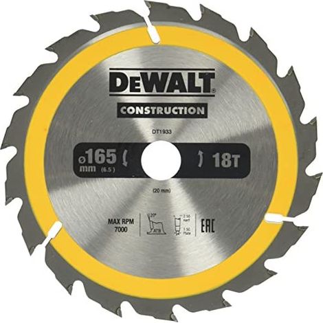DeWalt DT1933-QZ-Lama circolare portatile per edilizia 165x20mm 18D ATB +20°.
