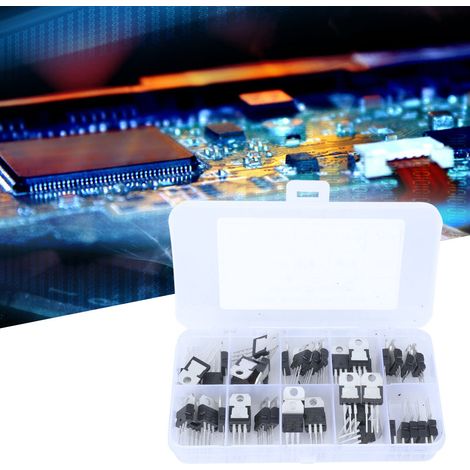 50 pièces transistors stabilisateurs de tension 10 modèles coffret assorti boîte transparente 10 compartiments (1/5)