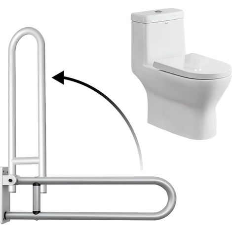 Barra de apoyo plegable para inodoro de 60 cm, en forma de U y de montaje en pared, para personas con discapacidad, para la seguridad de las personas mayores, color gris. (1/5)