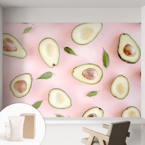 Papier peint intissé décoratif avec colle pour salon chambre et bureau Installation rapide Composition d'avocats 152x104 cm (1/5)