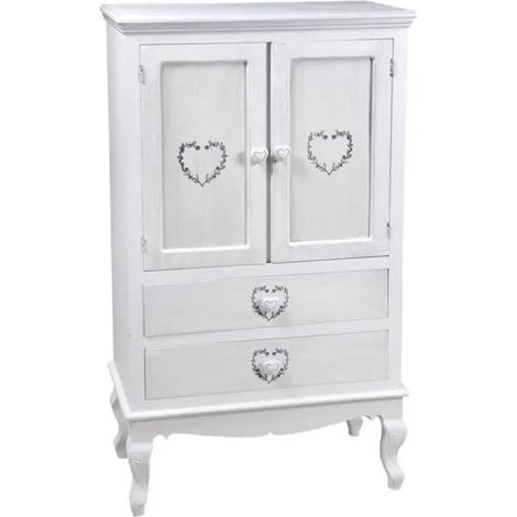 Mueble shabby chic blanco con corazones, 70x35x120 cm