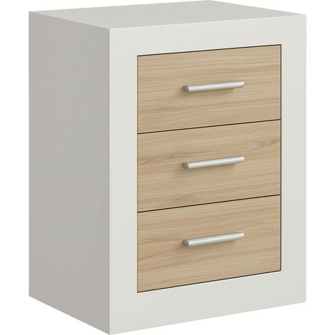 Mesita Sara de Dormitorio Estilo Nórdico en Roble Sonoma y Kashmir con 3 Cajones 50x60x35 cm