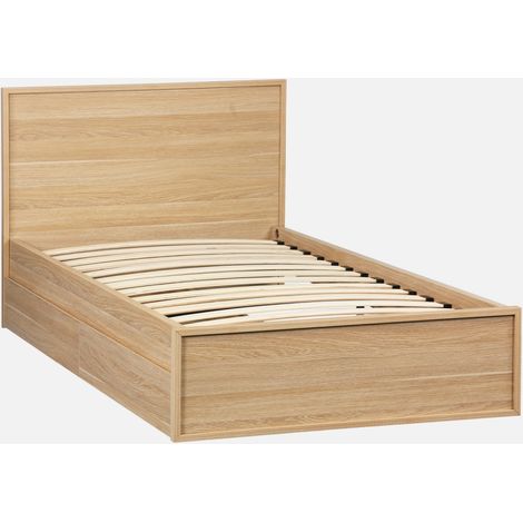 Cama con somier de láminas y cabecero 90 x 190cm + 2 cajones decorativos de madera