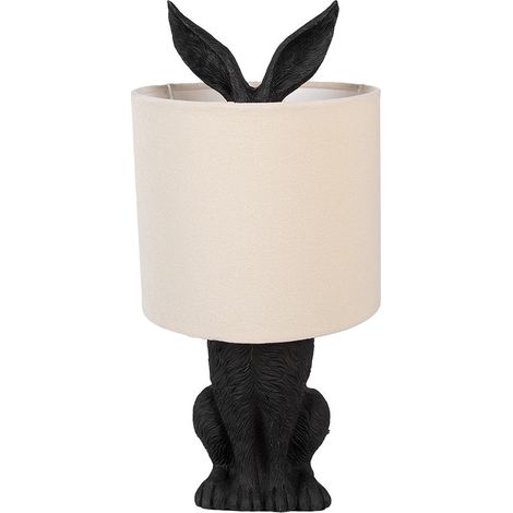 Lampe à poser décorative lapin avec abat-jour en velours noir et beige Ø 20 x 43 cm - PANGIVO (1/5)