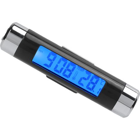 Thermomètre numérique de voiture 2-en-1 noir, tableau de bord, rétroéclairage bleu, calendrier horloge indicateur de température (1/5)