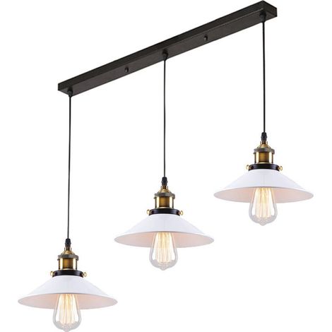 Lampes Suspension Luminaire Industrielle Lustre Plafonniers Design Edison Métal Lustre Suspension avec Support en Barre, Ø 220mm, Blanc (1/5)