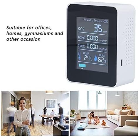 Rilevatore di qualità dell'aria 5 in 1: CO2, HCHO, TVOC, temperatura, umidità, display a LED, ricaricabile tramite USB - Ideale per casa, ufficio, palestra, auto e altri usi. (1/4)