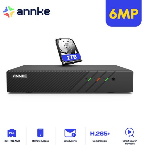 ANNKE PoE 6MP H.265+ NVR,8 Kanal Überwachungskamera,Videoaufzeichnung für 4MP, 5MP, 6MP HD IP Kameras,2TB HDD (1/5)