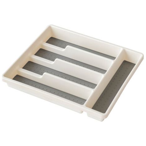 Organisateur d'argenterie, plateau à couverts pour tiroir, ustensiles, couverts, organisateur de vaisselle pour cuisine, 5 compartiments, blanc (1/5)