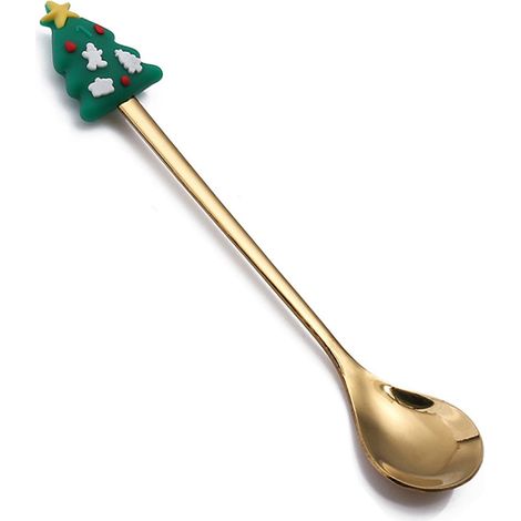 Cuillère De Noël - En Acier Inoxydable - Pour Dessert Café Thé Cocktail - Décor Pendeloque Sapin Renne Cloche - 16,5 cm - 1 Pièce (1/5)
