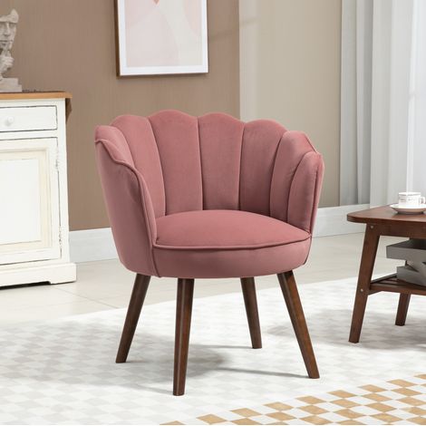 Wohnzimmerstuhl Rosa aus Polyester mit Lotus-Rückenlehne und Holzbeinen 66 x 66 x 78,5 cm (1/5)