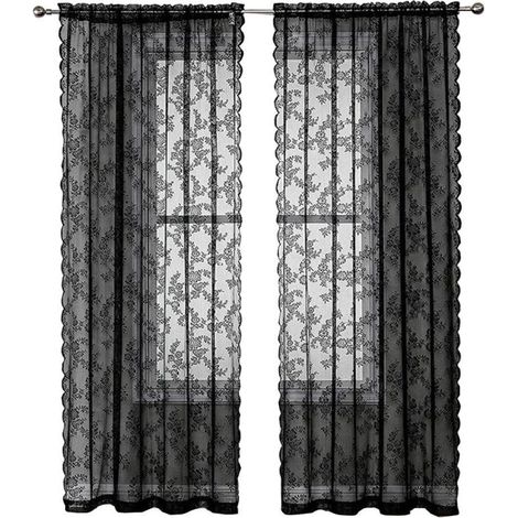 Lot de 2 rideaux en dentelle noire – motif floral rétro semi-transparent – pour chambre et salon,100x100cm (1/5)