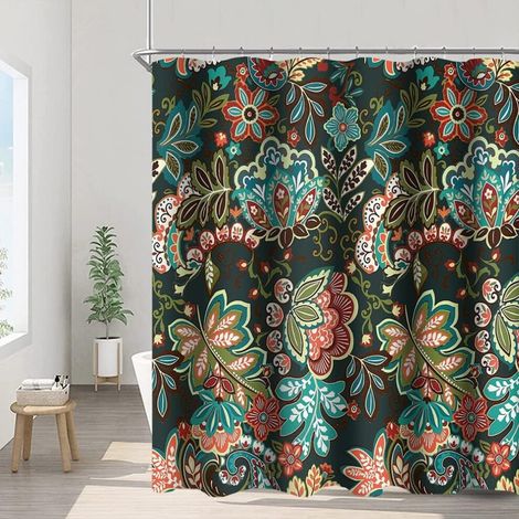 Rideau de douche bohème à motif floral mandala, imprimé cachemire vintage, imperméable, 183 x 183 cm, crochets inclus – compatible avec une décoration de salle de bain moderne