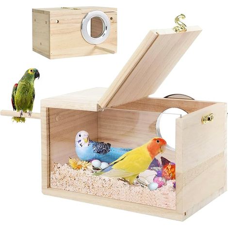 Nichoir transparent pour perruches et en bois naturel pour cage à oiseaux, inséparables et pinsons (1/3)