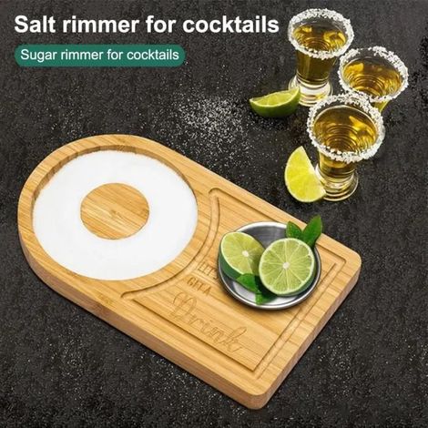 1 plateau à condiments cocktail, bois massif, salière + planche à découper, 24x14x1,5 cm, marron, usage intérieur