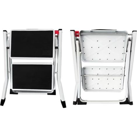 Folding Step Stool 2 Steps in Steel - Load 150 kg - Non-Slip and Compact - Ideal for Home, Kitchen, Office, and DIY