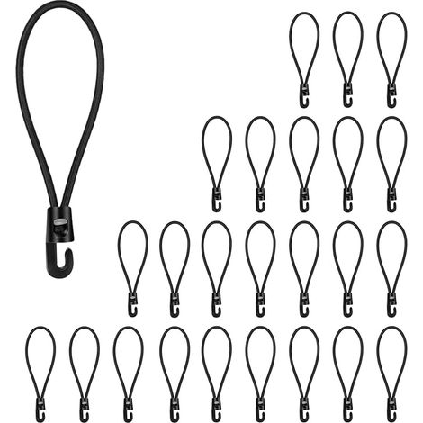 Elastic Bungee Cord with Hooks 25 Pieces, 10 cm Sandow Black (1/5)