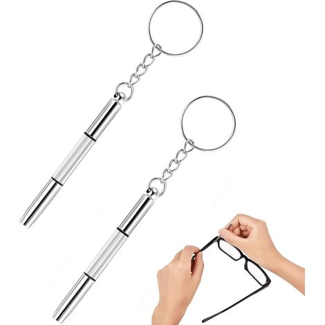2 Pièce Tournevis À Lunettes, 3 En 1 Tournevis Lunettes Opticien Pour Lunettes, Mini Tournevis À Deux Bouts, Porte Clés De Poche Pour Lunettes, Montres (Argent) (1/5)