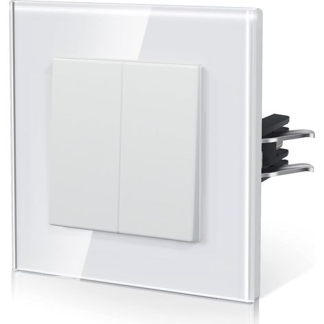 Interrupteur Mural, Interrupteur Va Et Vient Avec Griffes, Verre Interrupteur Lampe De Chevet, 2 Gang 2 Way, 86mm, Blanc (1/5)