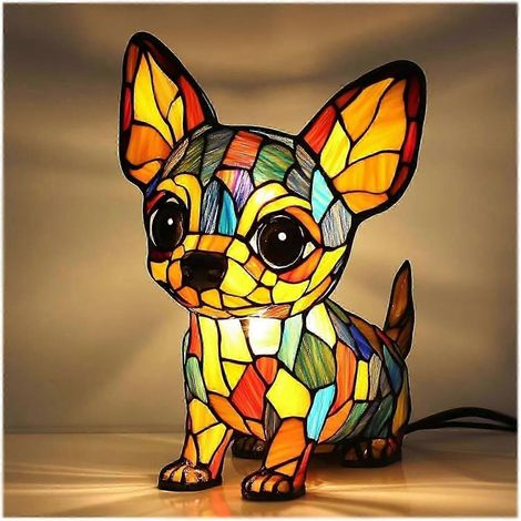 Nouvelle série Chien - Ornements en résine - Veilleuse LED - Statuette animale artistique - Lampe de table créative pour la maison ou le bureau - Taille : Chihuahua