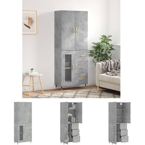 Stauraum - vidaXL Highboard Betongrau 69,5x34x180 cm Holzwerkstoff - Schrank (1/5)