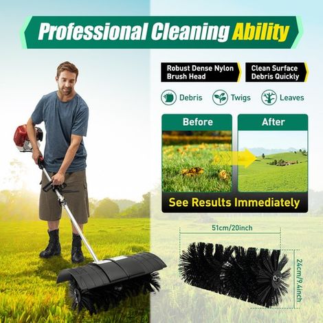 Gas Power Nylon Brush Broom Sweeper Artificial Grass Driveway Turf Snow Clean (1/5)
