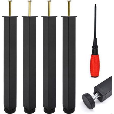 Pieds de lit réglables en métal 22 à 25 cm - 4 pcs - Noir pour sommier, armoire, canapé (1/5)