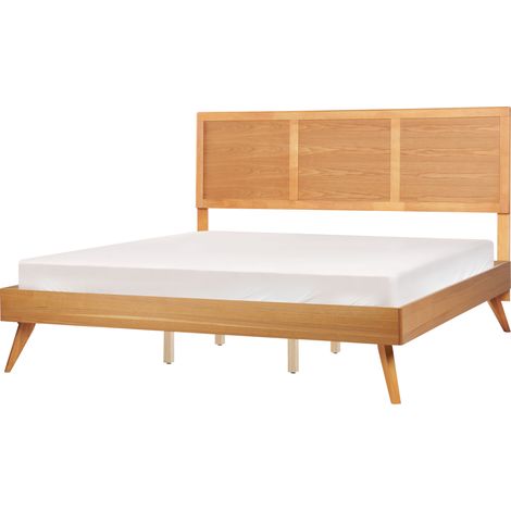 Cama moderna de MDF con somier de láminas cabecero 180 x 200 cm madera de fresno marrón Istres (1/4)