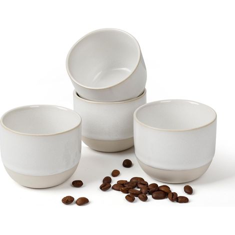 Lot de 4 tasses à expresso 140 ml Mini tasse à expresso – Fabriqué à la main à paroi épaisse Tasses en faïence Sans anse Tasses à café Moka Cadeau au design (1/5)