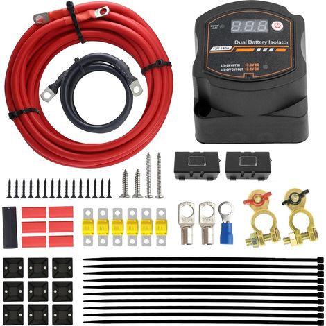 Coupleur separateur batterie 12v 140a avec écran kit d'isolateur de batterie double kit de relais sensible à la tension pour voiture caravane tout-terrain camping-car (1/5)