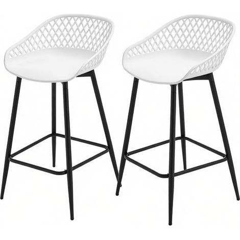 Lot de 2 tabourets de bar design en PP avec dossier ajouré et repose-pieds, couleur noire, style moderne (1/5)