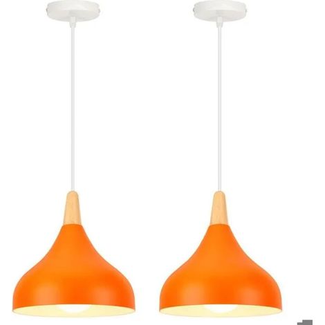 2pcs Retro Suspension Luminaire Orange,20cm Lustre Suspension Moderne en Metal Bois Style Nordique E27 Plafonnier Reglable (1/5)