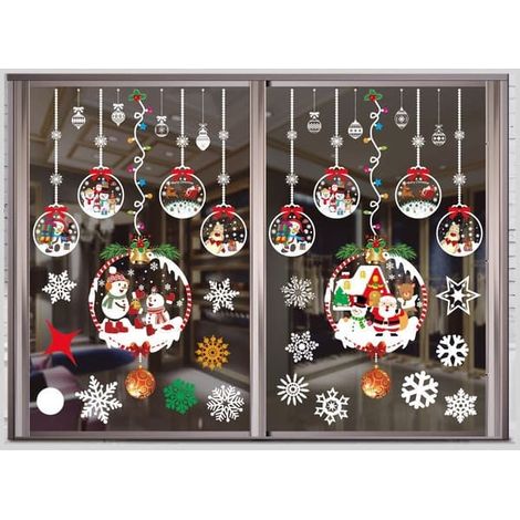 Décorations de Noël, autocollants de fenêtre colorés, autocollants muraux flocons de neige blancs, habillage de fenêtre sans jointure (1/3)