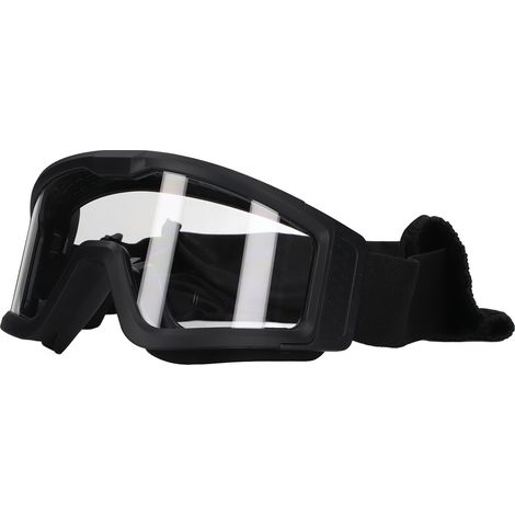Lunettes de protection anti-impact épaissies, verres clairs, gris et jaunes traités anti-UV pour luminosité accrue. Monture noire, résistante aux chocs. (1/5)