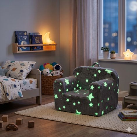 Poltrona per bambini grigia con maniglia, tasche laterali e fodera rimovibile DESVIAE (1/5)